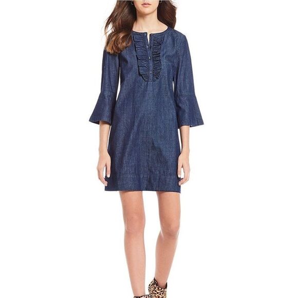 ✨ HP✨Chambray Ruffle Shift Dress✨ - Picture 9 of 13